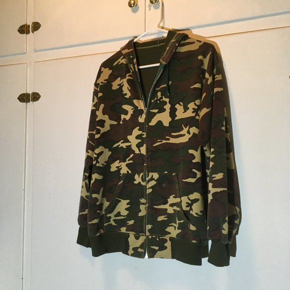Other - Vintage Thermal Lined Camo Camouflage Full Zip Up Hooded Sweatshirt